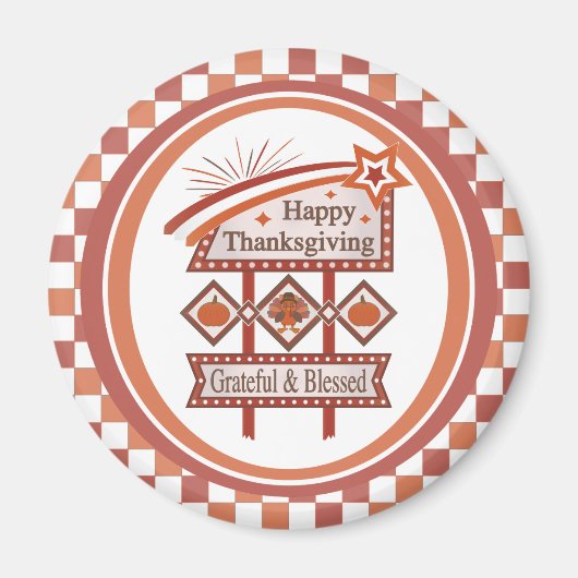 Happy Thanksgiving Grateful & Blessed Retro Sign マグネット (正面)