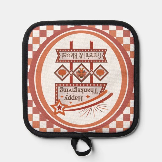 Happy Thanksgiving Grateful & Blessed Retro Sign 鍋敷き (正面)