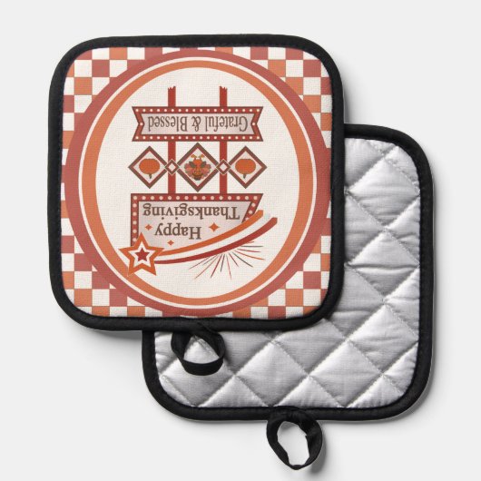 Happy Thanksgiving Grateful & Blessed Retro Sign 鍋敷き (正面/裏面)