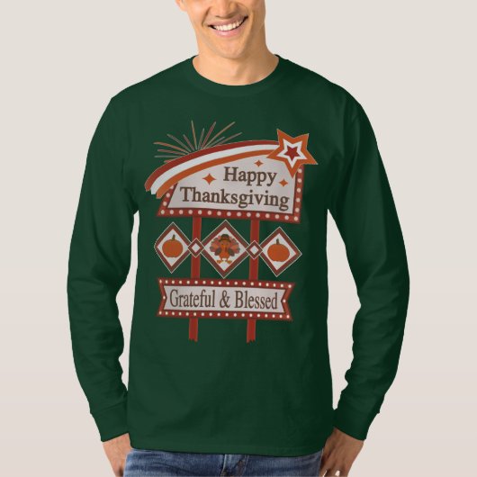 Happy Thanksgiving Grateful & Blessed Retro Sign Tシャツ (正面)