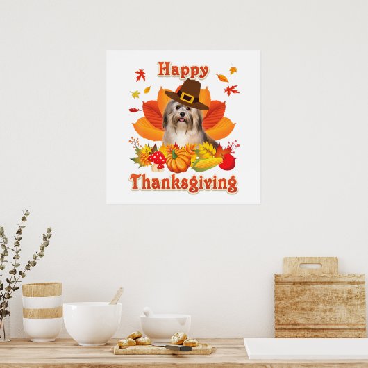 Happy Thanksgiving Havanese Dog Im Thankful ポスター (キッチン)