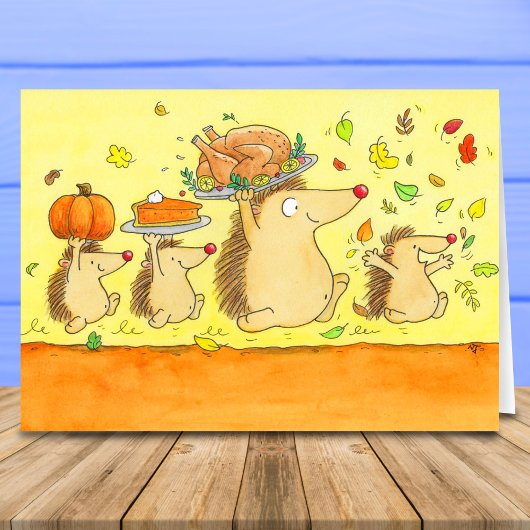 Happy Thanksgiving Hedgehogs Greeting  カード