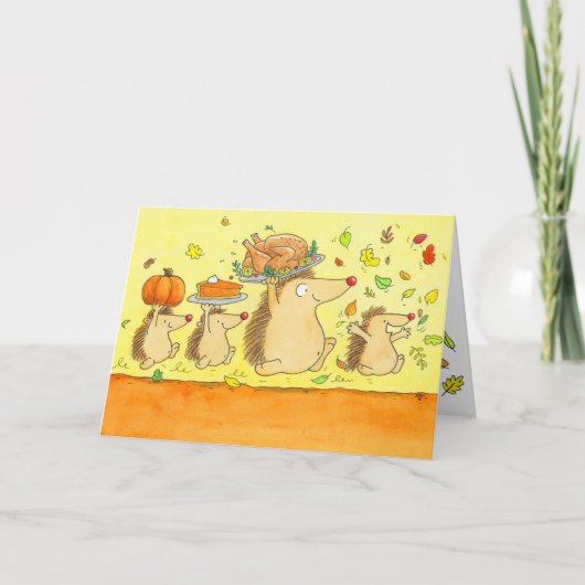Happy Thanksgiving Hedgehogs Greeting  カード (正面)