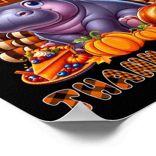 Happy Thanksgiving Hippo Costume Turkey Fall Leave ポスター (角)