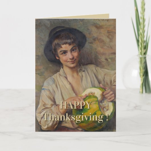 Happy Thanksgiving Italian Boy with Pumpkin カード (正面)