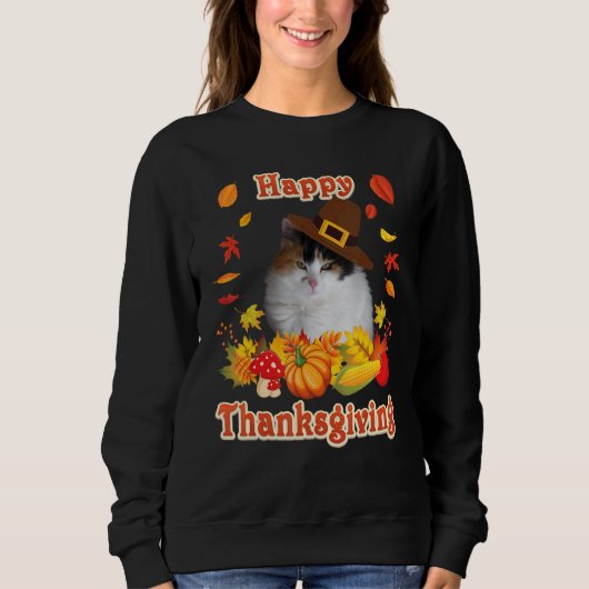 Happy Thanksgiving Japanese Bobtail Cat I'm Thankf スウェットシャツ (正面)