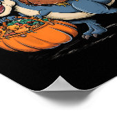 Happy Thanksgiving Kids Funny Turkey Riding T Rex  ポスター (角)