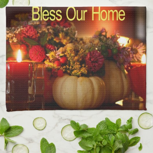 Happy Thanksgiving Kitchen Hand Towel Bless Home キッチンタオル (折り畳み)