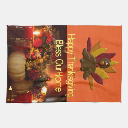 Happy Thanksgiving Kitchen Hand Towel Bless Home キッチンタオル (横)