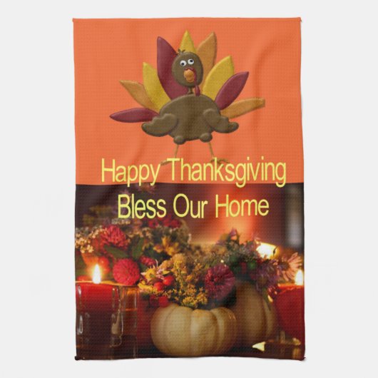 Happy Thanksgiving Kitchen Hand Towel Bless Home キッチンタオル (縦)
