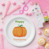 Happy Thanksgiving large pumpkin ペーパープレート (パーティー)