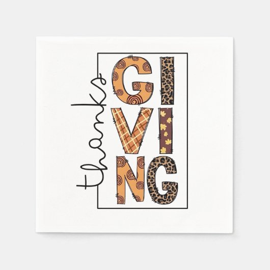 Happy Thanksgiving Leopard Print Rainbow Turkey  スタンダードカクテルナプキン (正面)