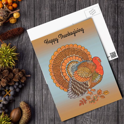 Happy Thanksgiving Male Turkey Fanned Tail Orange ポストカード