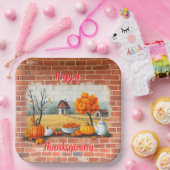 Happy Thanksgiving Modern Beautiful Fall ペーパープレート (パーティー)