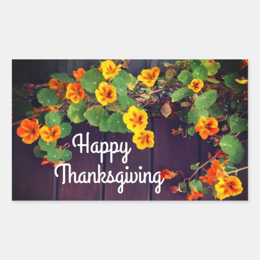 Happy Thanksgiving Nasturtiumスタンプ 長方形シール (正面)