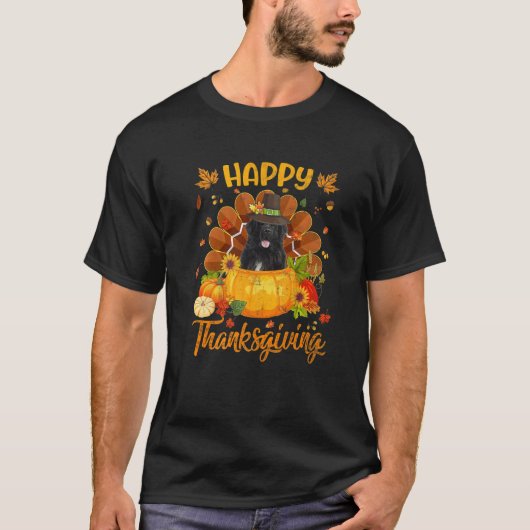 Happy Thanksgiving Newfoundland Dog Turkey Pumpkin Tシャツ (正面)