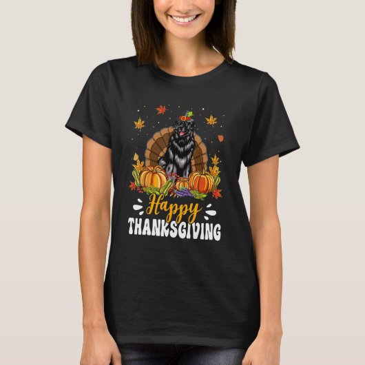 Happy Thanksgiving Newfoundland Dog Turkey Pumpkin Tシャツ (正面)
