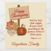 HAPPY THANKSGIVING Philippians 4:19聖なる書物、 経典 ワインラベル (シングルラベル)