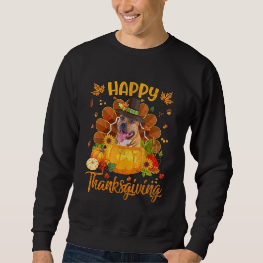 Happy Thanksgiving Pitbull Dog Turkey Pumpkin スウェットシャツ (正面)
