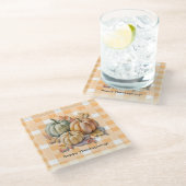 Happy Thanksgiving Pumpkins & Autumn Leaves ガラスコースター (アングル)