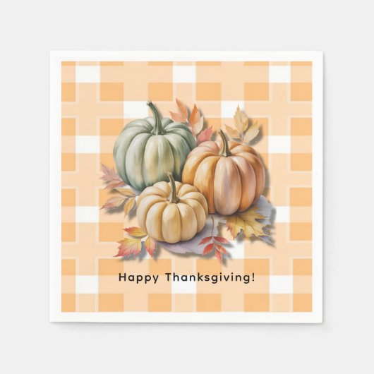 Happy Thanksgiving Pumpkins & Autumn Leaves スタンダードカクテルナプキン (正面)