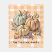 Happy Thanksgiving Pumpkins & Autumn Leaves フリースブランケット (正面)