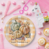 Happy Thanksgiving Pumpkins & Autumn Leaves ペーパープレート (パーティー)