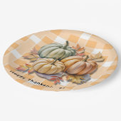 Happy Thanksgiving Pumpkins & Autumn Leaves ペーパープレート (アングル)