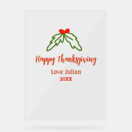 Happy Thanksgiving red green leaves cherry name ye アクリルサイン
