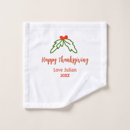 Happy Thanksgiving red green leaves cherry name ye ウォッシュタオル (ウォッシュタオル)