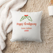 Happy Thanksgiving red green leaves cherry name ye クッション (ブランケット)