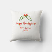 Happy Thanksgiving red green leaves cherry name ye クッション (裏面)