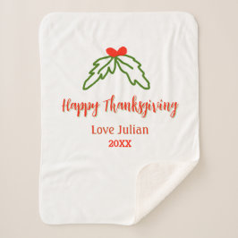 Happy Thanksgiving red green leaves cherry name ye シェルパブランケット