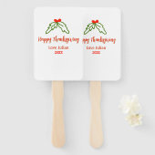 Happy Thanksgiving red green leaves cherry name ye ハンドファン (正面&裏面)