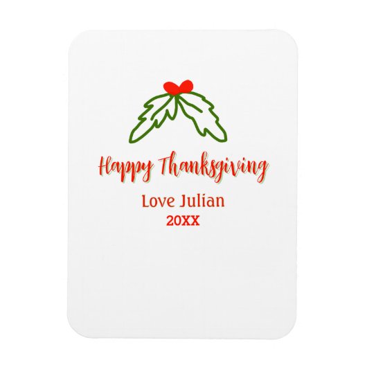 Happy Thanksgiving red green leaves cherry name ye マグネット (縦)