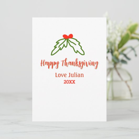 Happy Thanksgiving red green leaves cherry name ye 招待状 (スタンド正面)