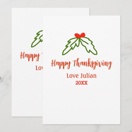 Happy Thanksgiving red green leaves cherry name ye 招待状 (正面/裏面)