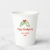 Happy Thanksgiving red green leaves cherry name ye 紙コップ (裏面)
