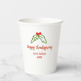 Happy Thanksgiving red green leaves cherry name ye 紙コップ