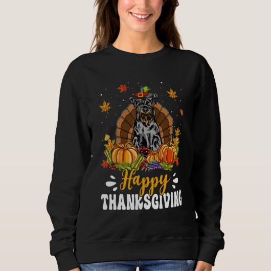 Happy Thanksgiving Schnauzer Dog Turkey Pumpkin スウェットシャツ (正面)