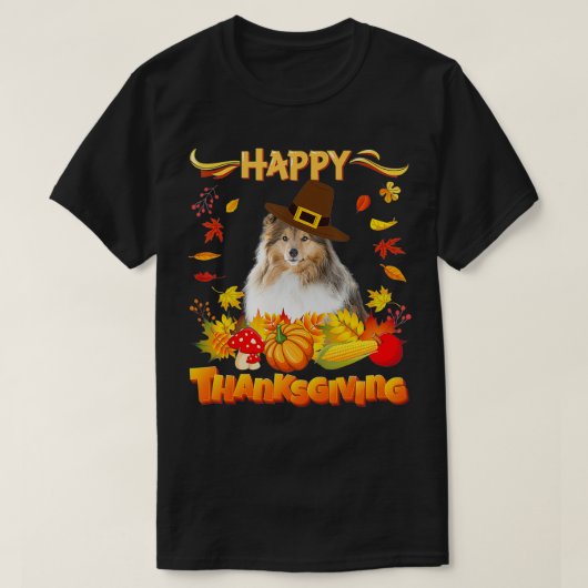Happy Thanksgiving Sheltie Dog I'm Thankful For My Tシャツ (デザイン正面)