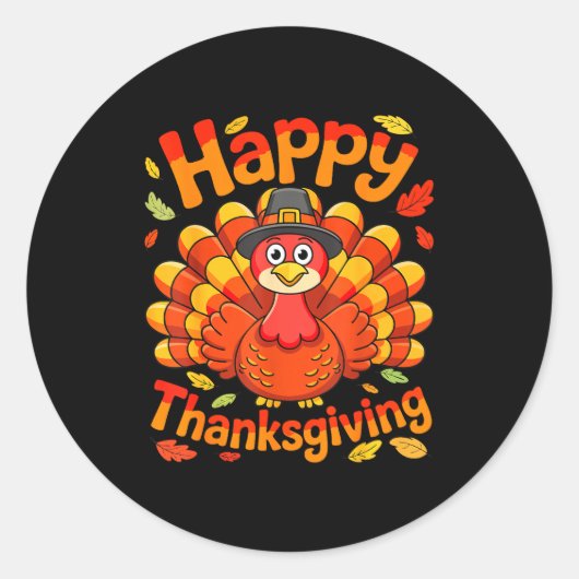 Happy Thanksgiving Shirt Men Women Kids Family Tur ラウンドシール (正面)