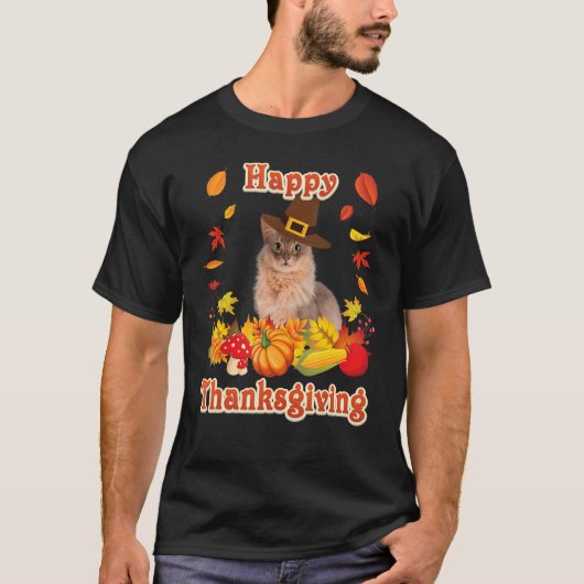 Happy Thanksgiving Somali Cat I'm Thankful For My Tシャツ (正面)