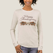 “Happy Thanksgiving” Taupe Leaf Long-Sleeve Shirt トライブレンドＴシャツ (正面)