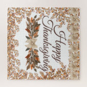 “Happy Thanksgiving” Taupe Leaves Fall Puzzle ジグソーパズル (横)