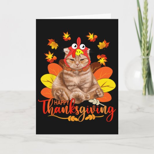 Happy Thanksgiving Tee Cat Turkey Christmas Day Te カード (正面)