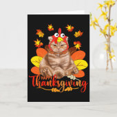 Happy Thanksgiving Tee Cat Turkey Christmas Day Te カード (黄色い花)