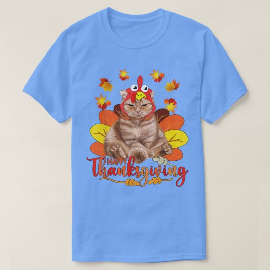 Happy Thanksgiving Tee Cat Turkey Christmas Day Te Tシャツ (デザイン正面)