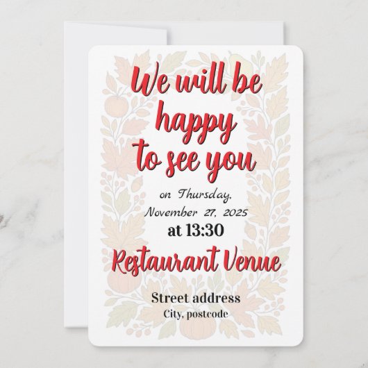 Happy Thanksgiving template 招待状 (裏面)