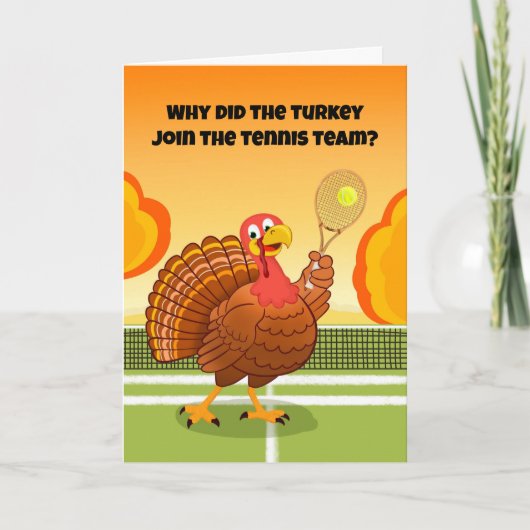 Happy Thanksgiving Tennis Turkey Riddle カード (正面)